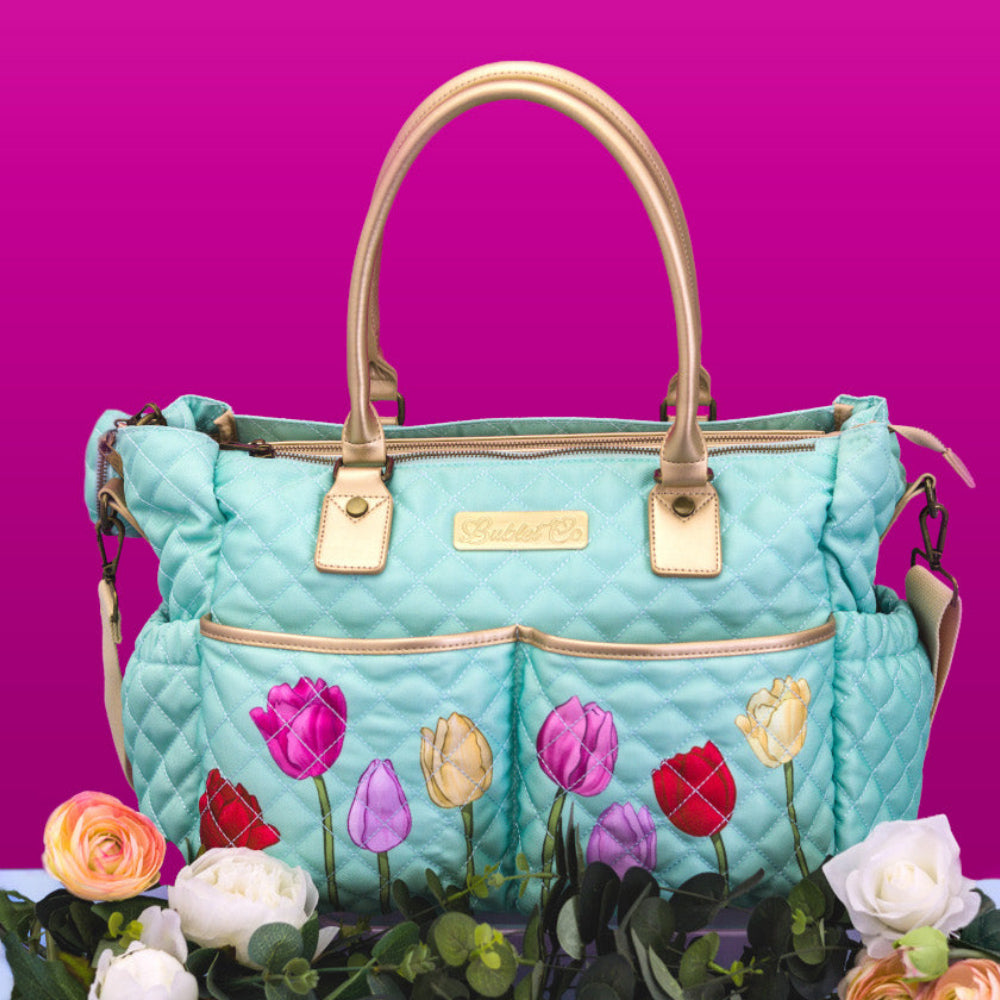 Tulip Flower Quilted Baby Nappy Tote Bag