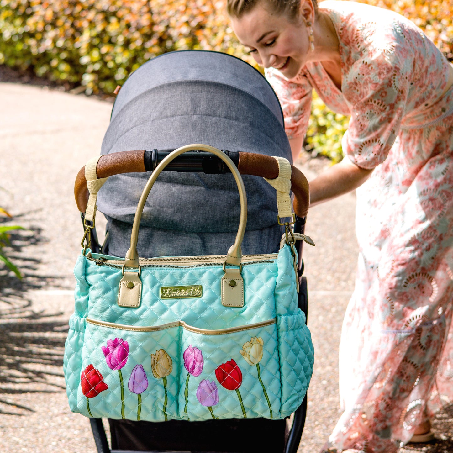 nappy-bag-diaper-pram-best-designer-australian-baby-changing-tote-large-stylish-floral-bee-convertible-change-mat-changing-print-daisy-tulip-best-quilted